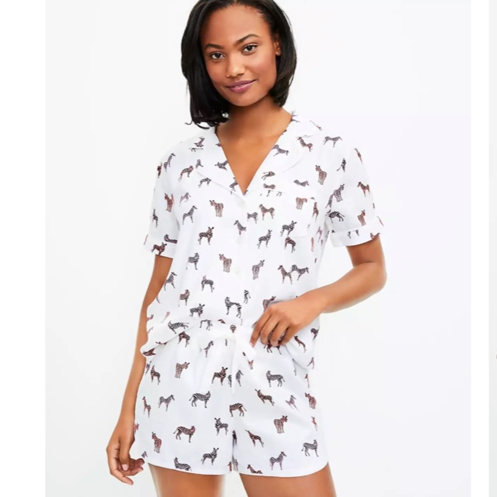 LOFT NWT Zebra Pajama Top and Short Pajama Traditional SET